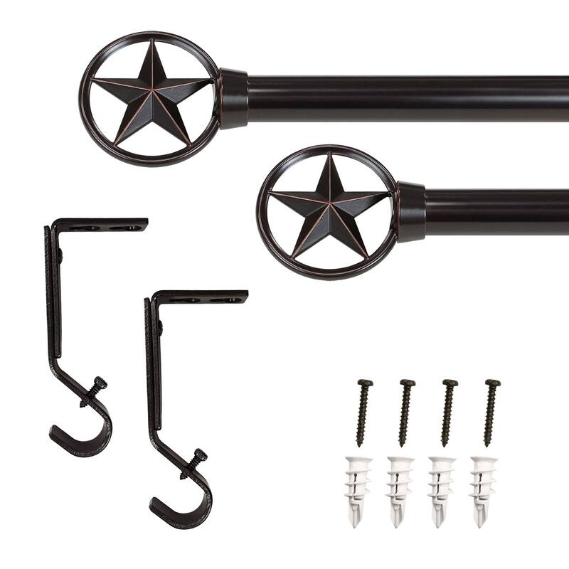 Lumi 3/4" Single Curtain Rod Set Oil-Rubbed Bronze- Star finials - 36"-66"