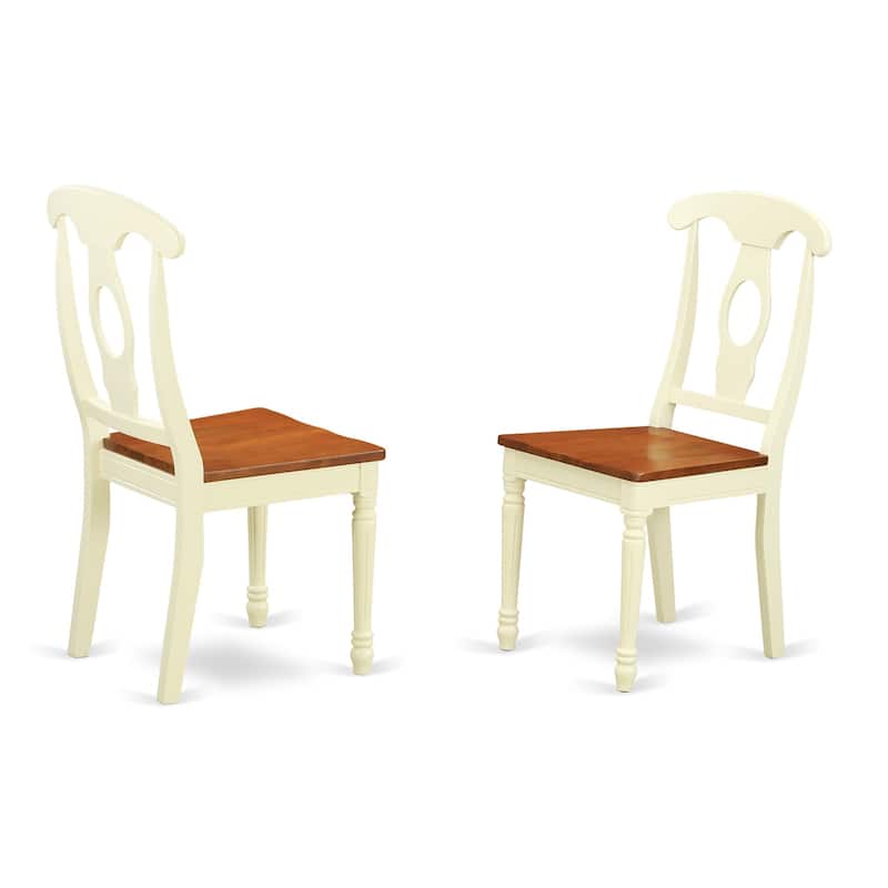 HomeStock 5-Piece Round Buttermilk and Cherry Finish Solid Wood Top Dining table with 4 Chairs with Lattice Back