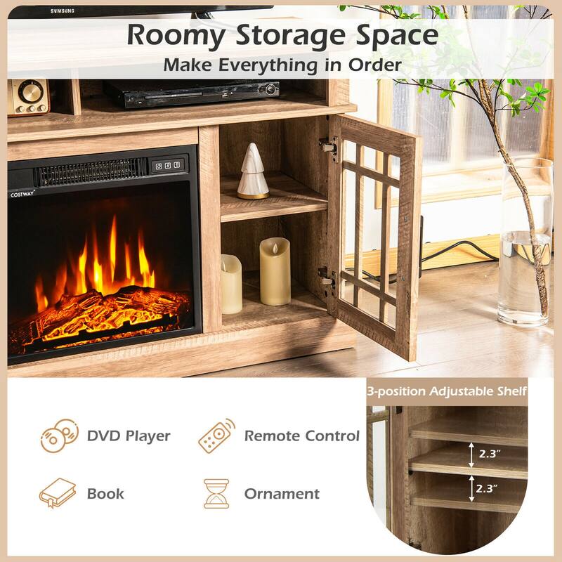 Gymax 48'' Fireplace TV Stand W/ 1400W Electric Fireplace for TVs up