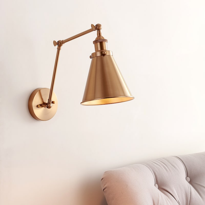 Elliot 7" Adjustable Arm Metal LED Wall Sconce, Chrome by JONATHAN Y - One - Brass Gold