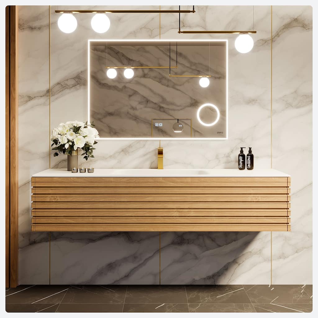 Allure 55" Oak SS Bath Vanity with Solid Surface Top and Integrated Sink