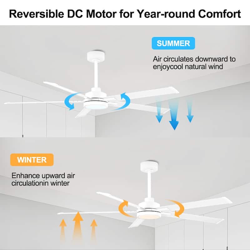 MLiAN 60 In. 5 Aluminium Blades Indoor LED Ceiling Fan with Remote, Smart Ceiling Fan - 60"