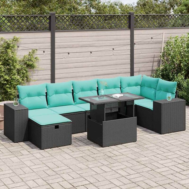 vidaXL Patio Sofa Set with Cushions Sectional Couches 8 Piece Poly Rattan - 24.4 x 24.4 x 27.2 - Black