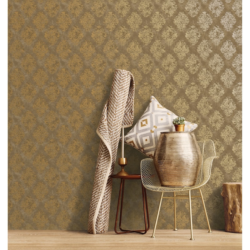 Galerie Wallcoverings Metallic FX Traditional Damask Non-woven Metallic Finish Wallpaper Roll