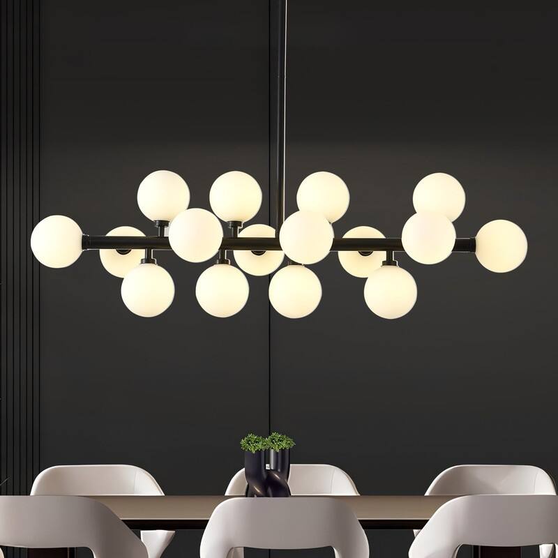 Mid-Century Modern Sputnik Chandelier 16-Light Adjustable Brass Pendant with Glass Globes for Dining Rooms - 34.7in