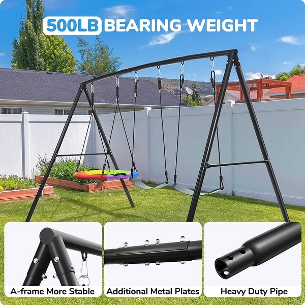 Hapfan 500lb Heavy Duty Metal Swing Sets for Backyard with 3