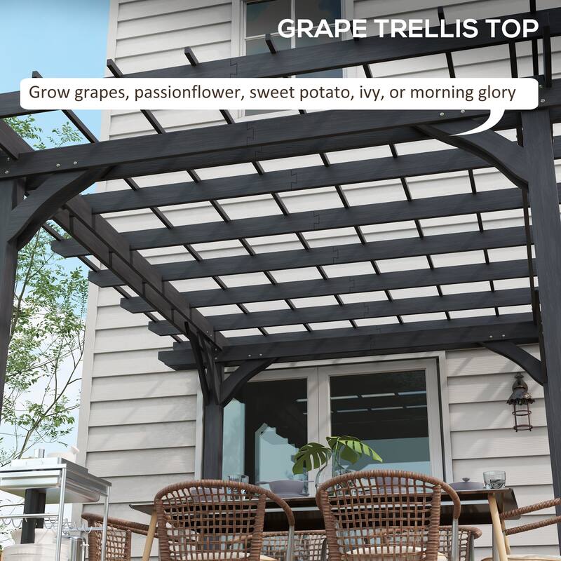 Outsunny 12' x 10' Outdoor Pergola, Wood Gazebo Grape Trellis with Stable Structure for Garden, Patio, Backyard, Deck