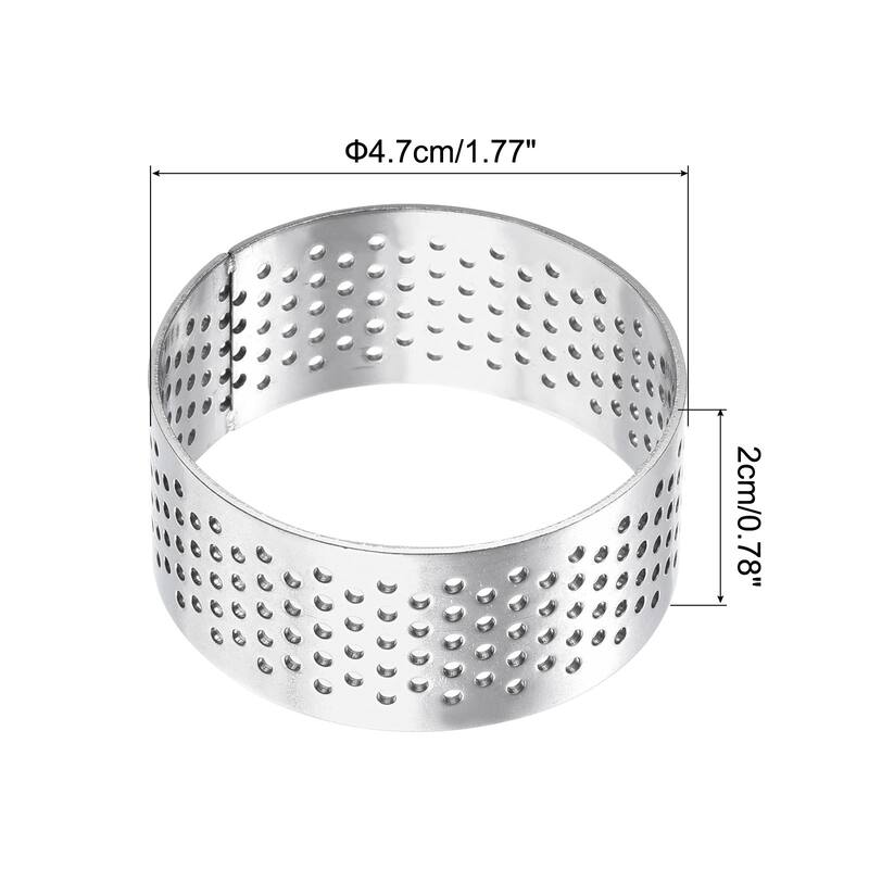 2pcs Stainless Steel Cake Rings 1.7" Perforated Cake Mousse Ring Baking Tools - Silver - Silver
