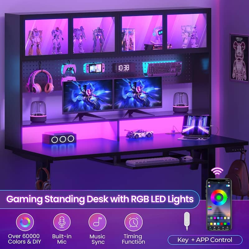 Electric Standing Desk Storage Height Adjustable Gaming Desk Hutch Pegboard