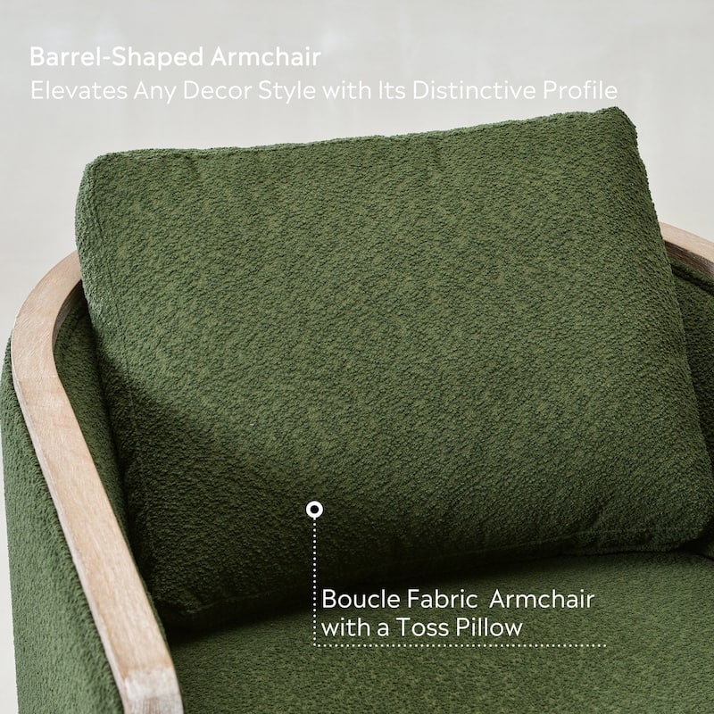 KINWELL 31"W Oak Frame Upholstered Swivel Barrel Armchair