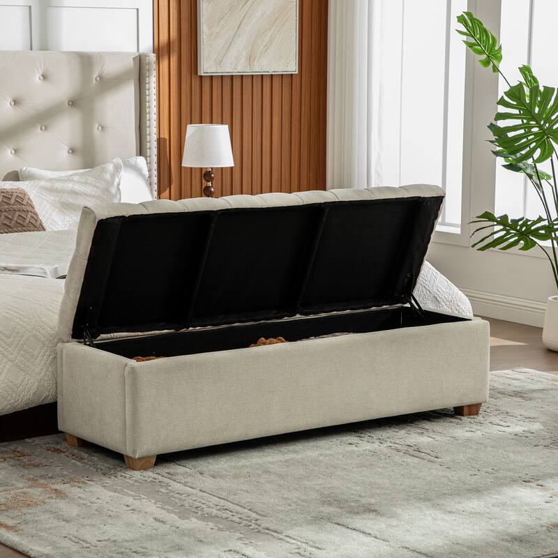 60.2" Chenille Upholstered Storage Bench, Tufted Flip-Top Ottoman with Legs, Accent End-of-Bed Bench Window Seat