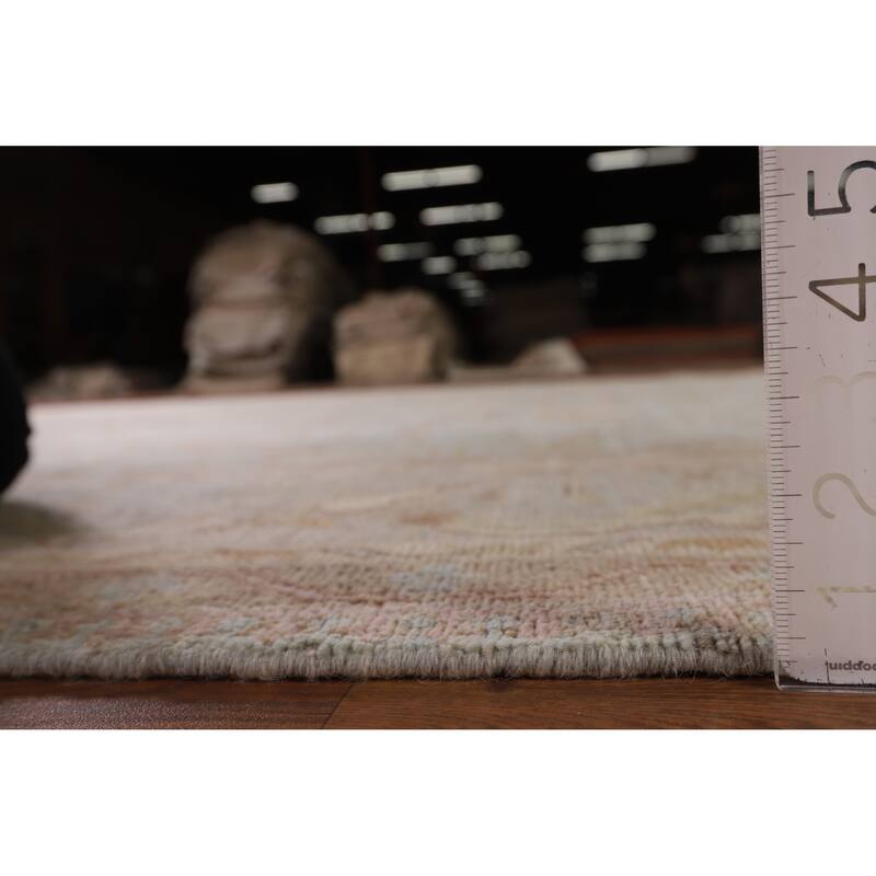 Light Blue Vegetable Dye Oushak Turkish Rug Hand-Knotted Wool Carpet - 9'1" x 11'11"