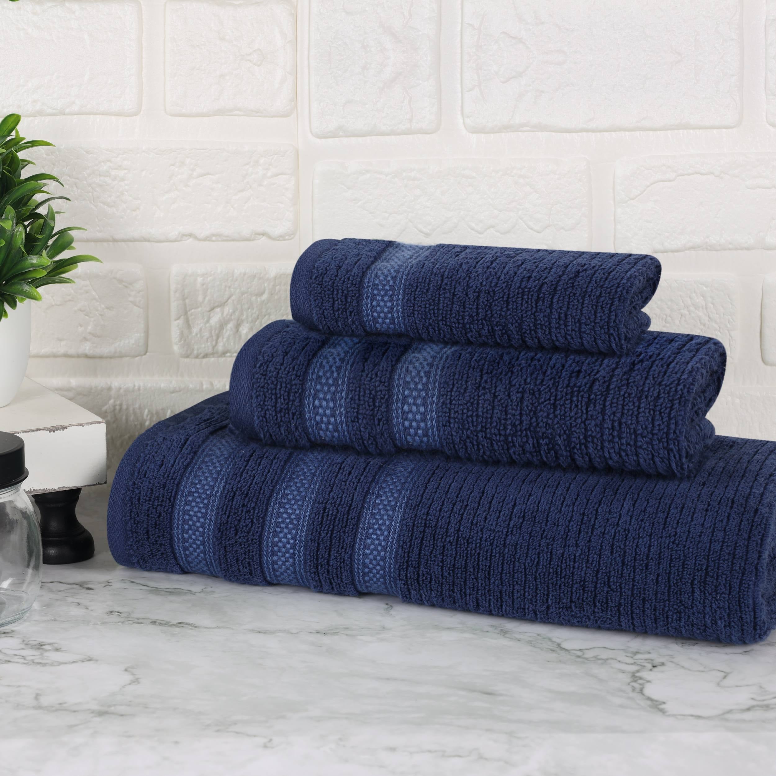 Superior Brea Zero Twist Cotton Ribbed Modern 3 Piece Bathroom Towel Set