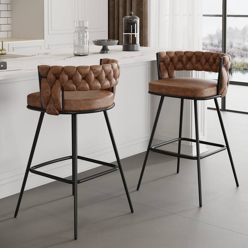 Javlergo Set of 2/4/6 Counter Height Bar Stools, 26.77" Upholstered Woven Back Bar Chairs with Armrests and Footrest