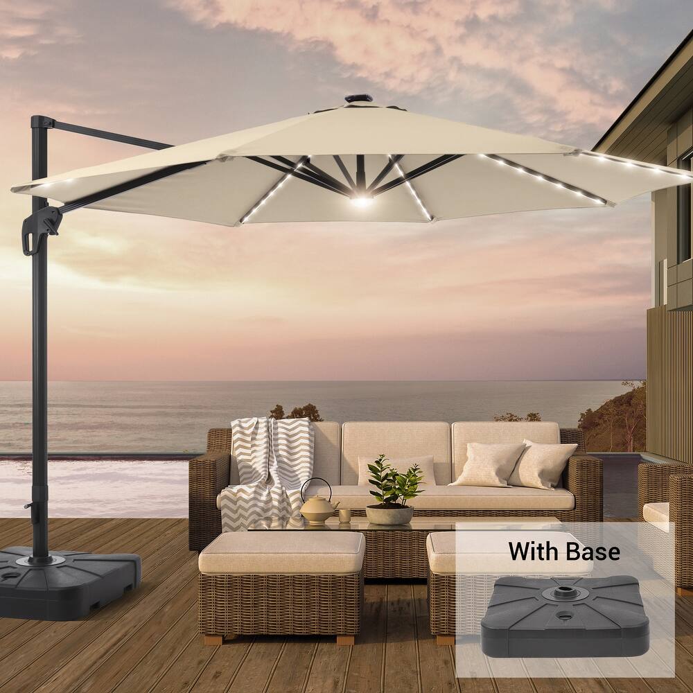 LIVOOSUN 11FT Huge Patio LED offset umbrella Cantilever Umbrella