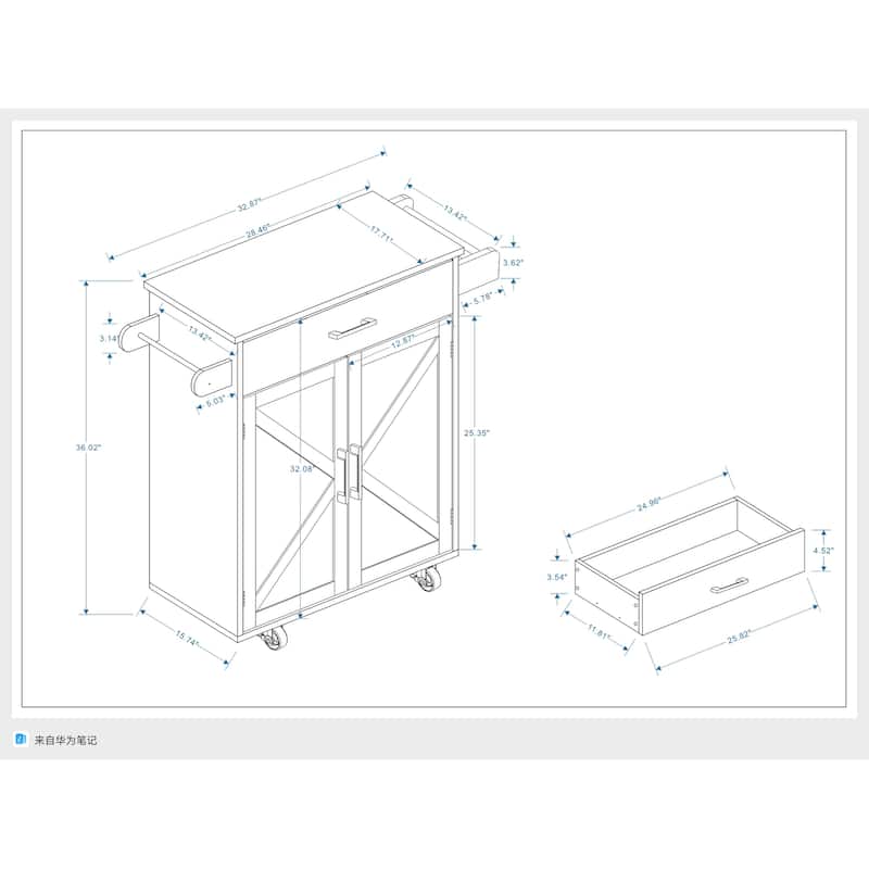 Kitchen island rolling trolley cart with Adjustable Shelves