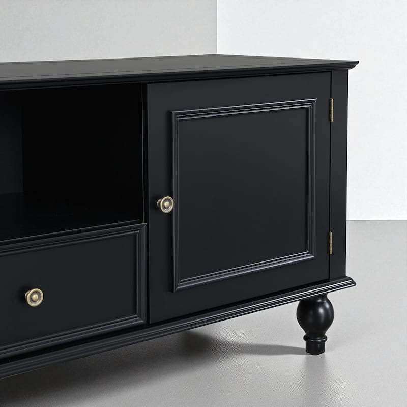 70.9" Modern TV Stand for TVs up to 80", Entertainment Center with 2 Cabinets, 2 Drawers, Open Shelf, Solid Wood Legs