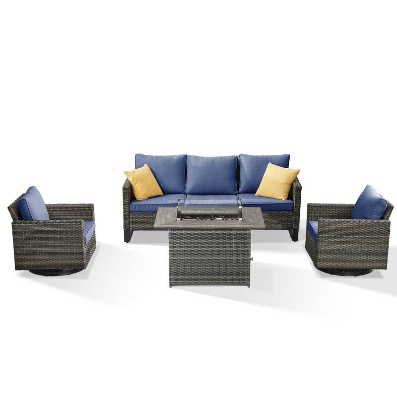 Outdoor Sofa Glider Chair & Fire Table Grey-Blue - Grey