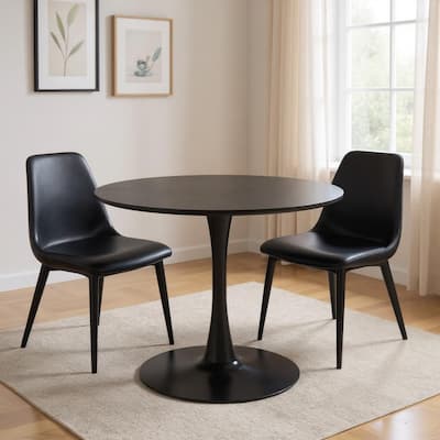 HomeRoots 36" Black Wood and Steel Pedestal Base Round Top Dining Table - 36.00 in. x 30.30 in. x 36.00 in.