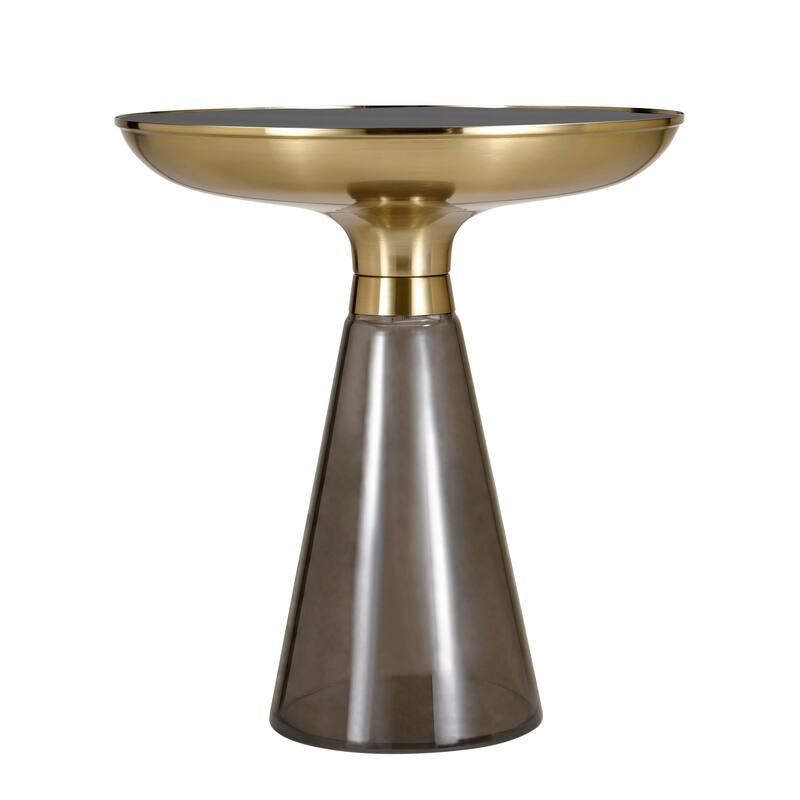 19-Inch Side Table Round Glass Tabletop End Table with Gold Iron Rim and Glass Base