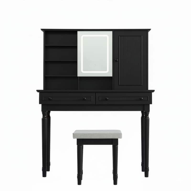 Vanity Desk with Adjustable Lighted Mirror & Upholstered Stool