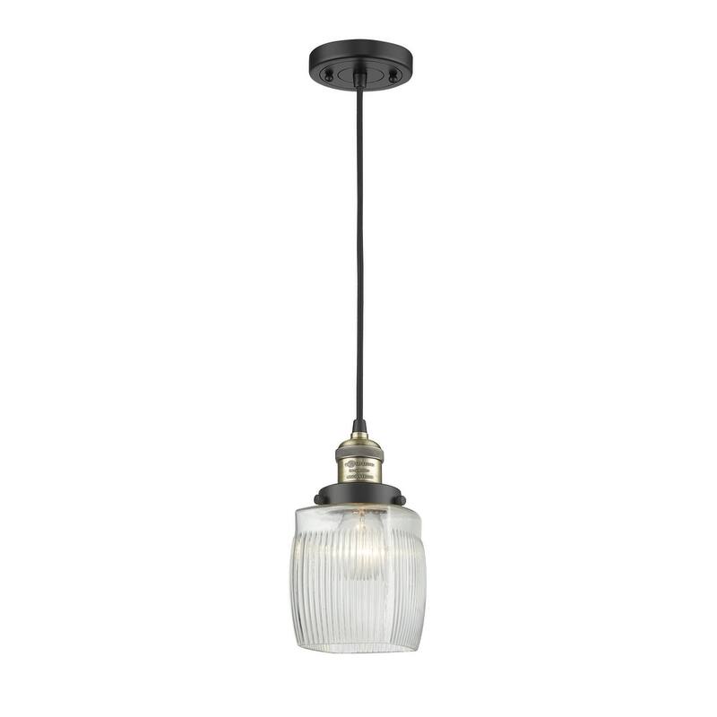 Innovations Lighting Colton Single Light 6" Wide Mini Pendant with - Black Antique Brass / Clear Halophane
