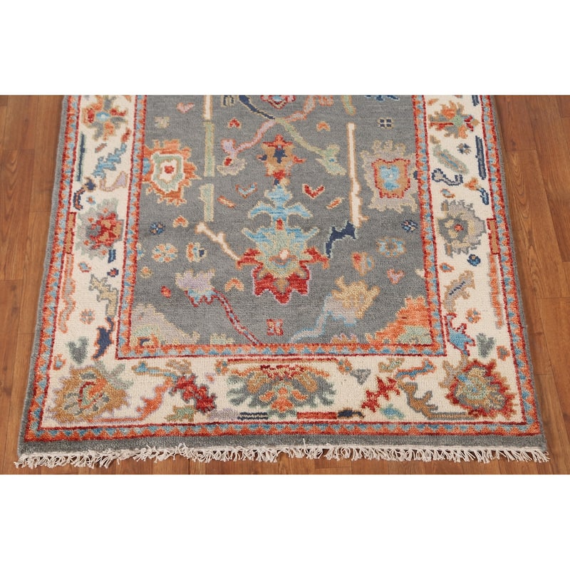 Gray Oushak Oriental Area Rug Handmade Geometric Wool Carpet - 4'0"x 6'0"