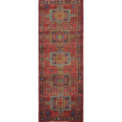Hand Knotted Oriental 100% Wool Carpet Traditional Geometric Red Ardebil Runner Rug - 9' 7'' X 3' 0''