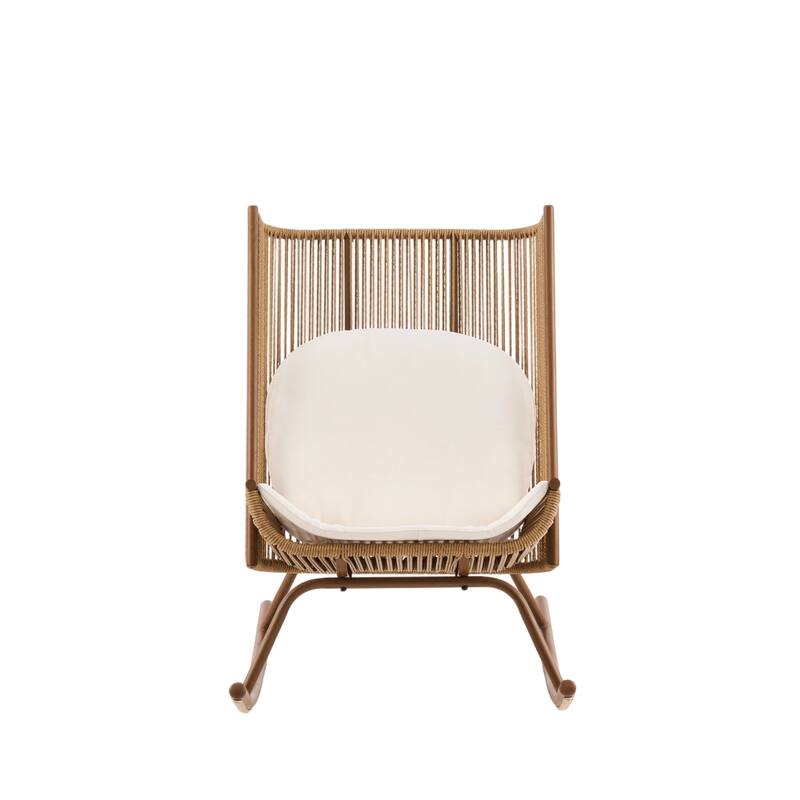 Christopher Knight Home - Modern Outdoor Metal Frame Woven High Arc Backrest Rocking Chair and Solid Acacia Wood Side Table Set