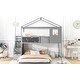 preview thumbnail 7 of 9, Kids Wood Twin Over Full House Bunk Bed with Guardrail & Window