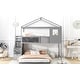 preview thumbnail 5 of 7, Twin over Full House Bunk Bed with Storage Staircase and Blackboard with Pitched Roof and Window