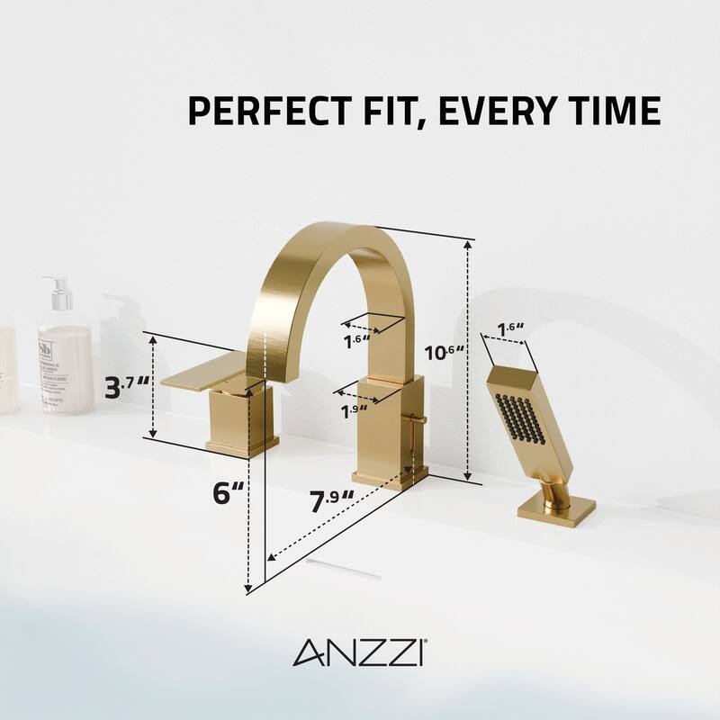 Nite Series Single-Handle Deck-Mount Roman Tub Faucet with Handheld Sprayer in Brushed Gold