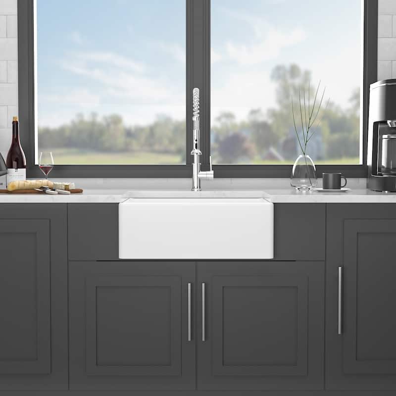 White Farmhouse Single Bowl Ceramic Kitchen Sink - 28'' x 20'' x 10''