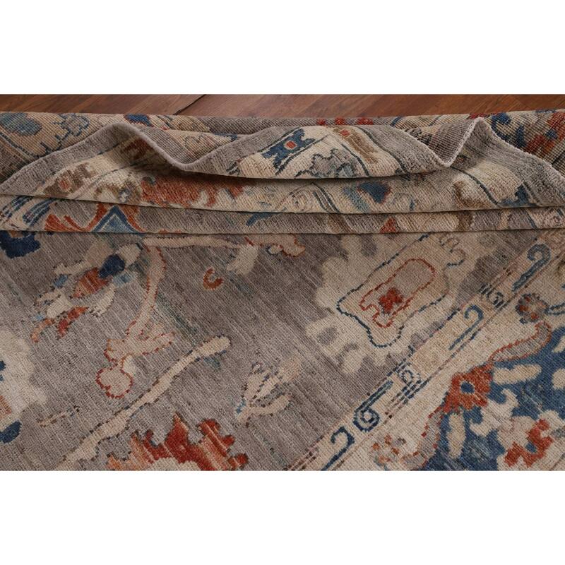 Vegetable Dye Grey Oushak Turkish Area Rug Handmade Floral Wool Carpet - 5'4"x 7'8"