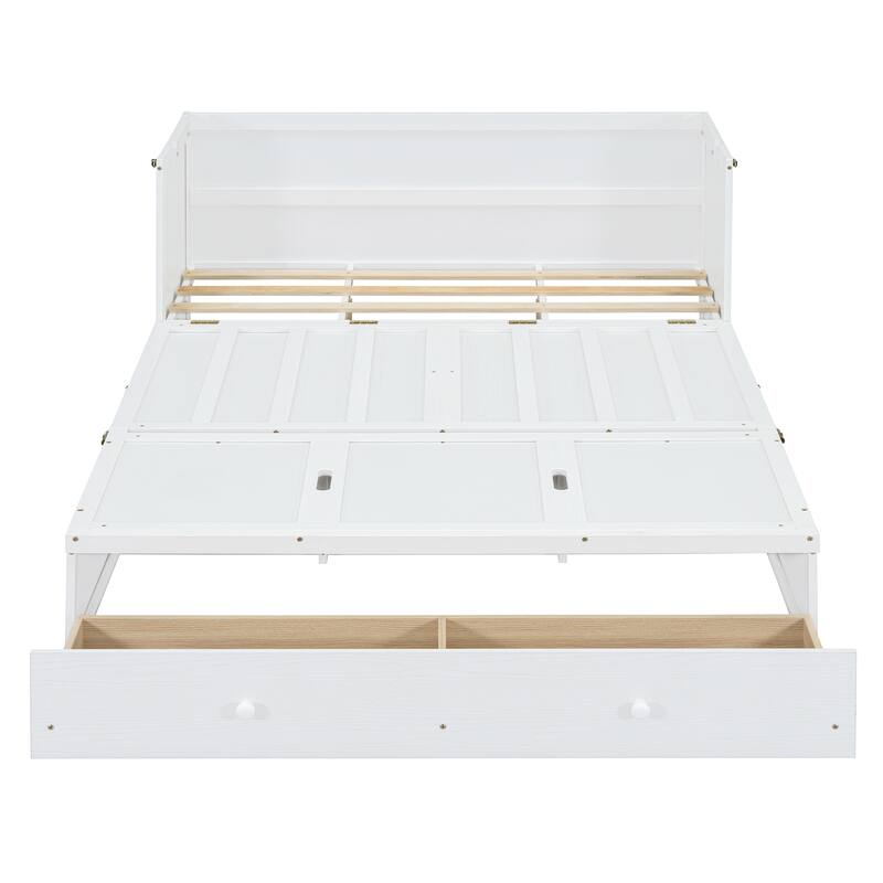 Queen Size Murphy Bed with USB Port and Large Drawer, Space-Saving Design, No Box Spring Needed, Espresso Finish