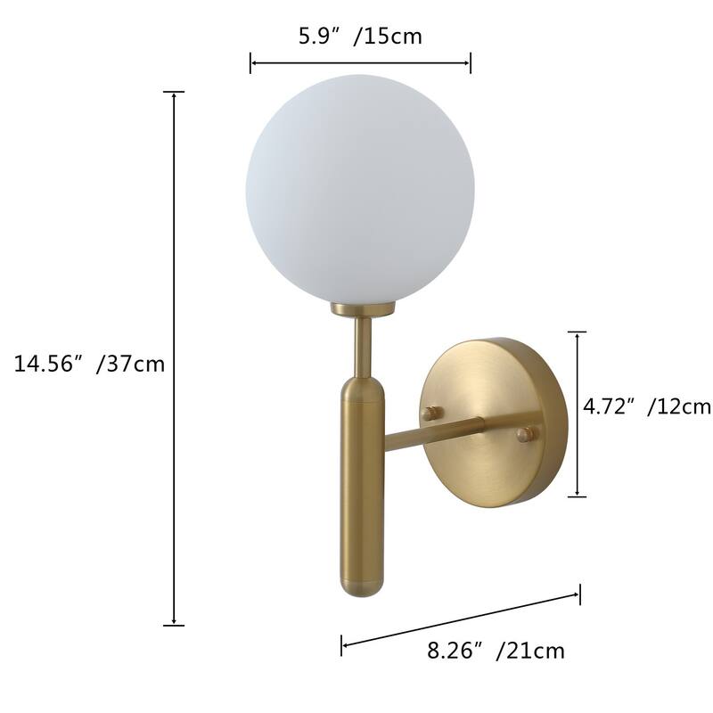 Modern Gold 1-Light Wall Sconce with White Globe Glass Design