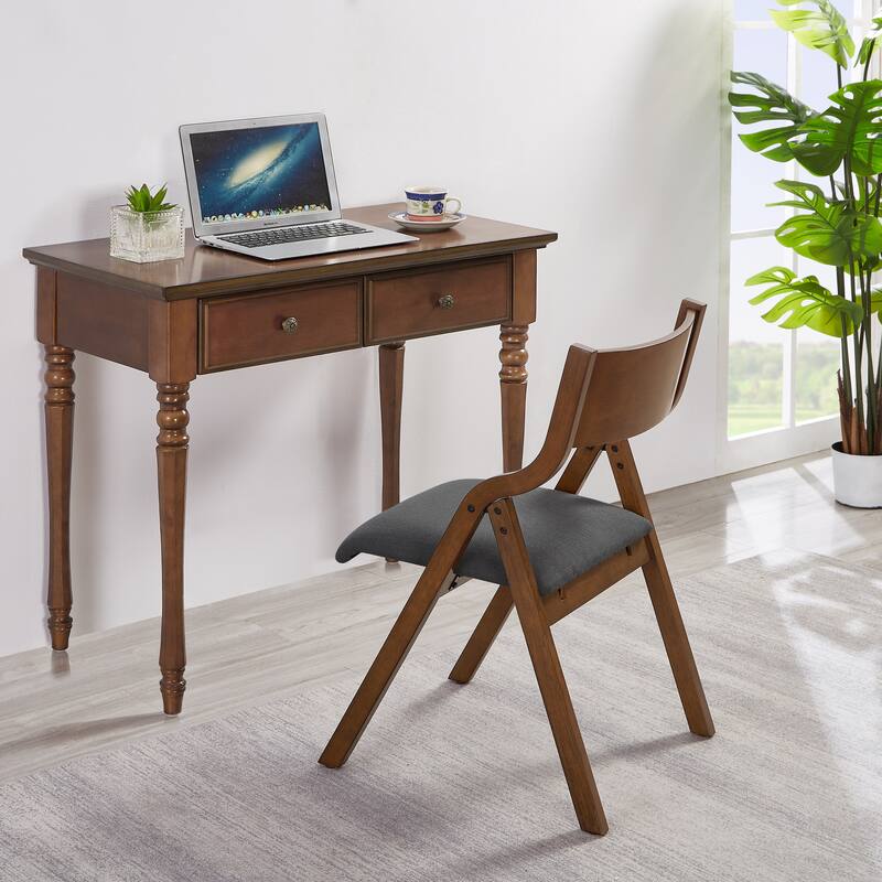 Upholstered Folding Dining Chair, Space Saving, Easy To Carry, Dining Room, 2-Pack-Grey+Walnut