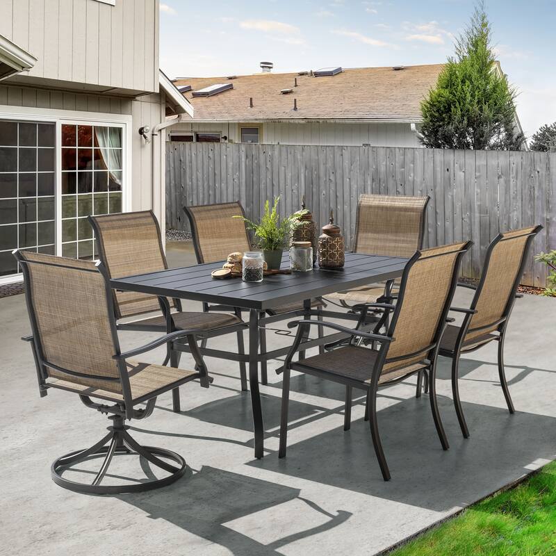 Outdoor 7-Piece Dining Set, Textilene Fabric, Powder-coated Iron Frame - 61 inch