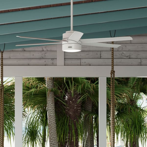 slide 2 of 17, Hunter 72" Solaria Outdoor Damp-Rated Ceiling Fan with LED Light, Wall Control - Industrial, Modern - ENERGY STAR! Fresh White