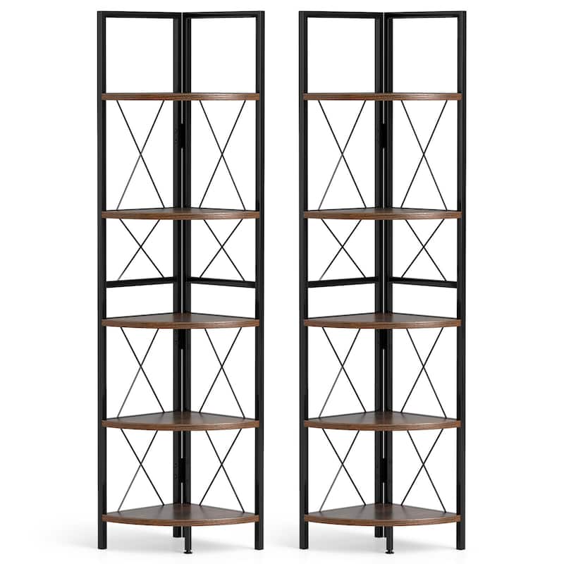 Gymax 2 PCS 5-tier Corner Display Rack Corner Ladder Bookshelf w/