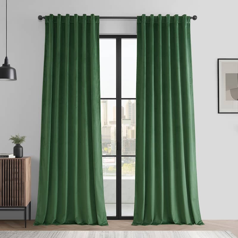 Exclusive Fabrics Basic Deluxe Velvet Room Darkening Curtain Pair - 2 Panels Window Curtains - Green - 50 X 84