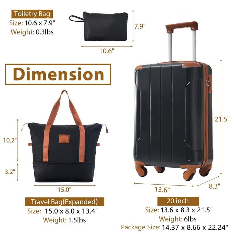 20 Inch Carry On Luggage Set 3 Piece with Spinner Wheels