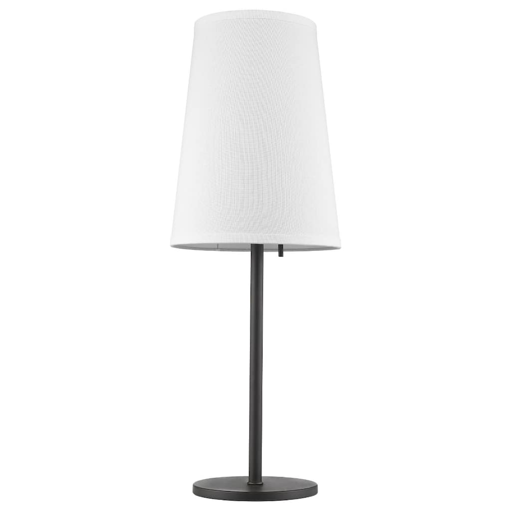Black Metal Cylinder Table Lamp with White Fabric Cone Shade Pull Chain - 10” x 10” x 27” (D x W x H)