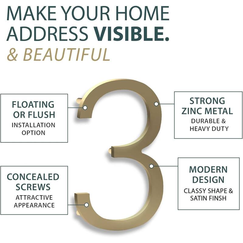 Mega Handles Modern Metal House Numbers | Heavy Duty Outdoor Address Digits | Easy to Install, Floating or Flush Mount Design