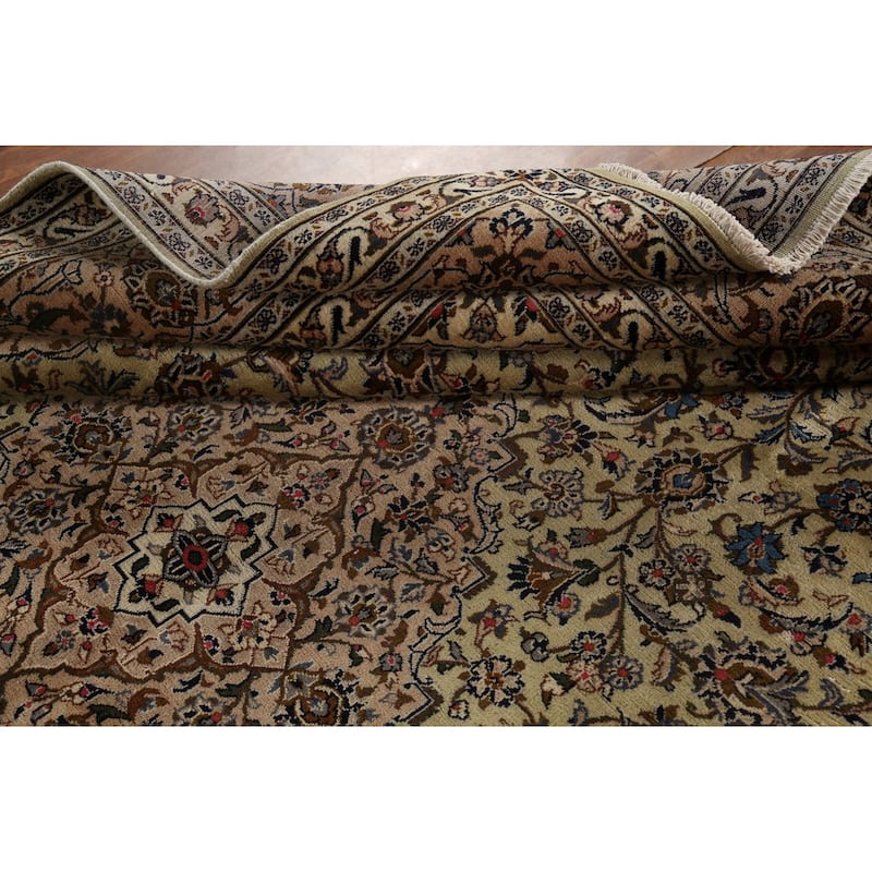 Traditional Green Kashan Persian Vintage Area Rug Handmade Wool Carpet - 9'8"x 12'3"