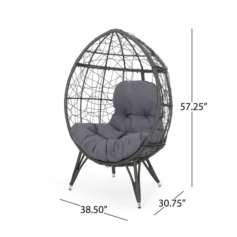 Gianni Teardrop Chair Gray PE Rattan Iron Frame Waterproof Fabric Cushion Outdoor Patio