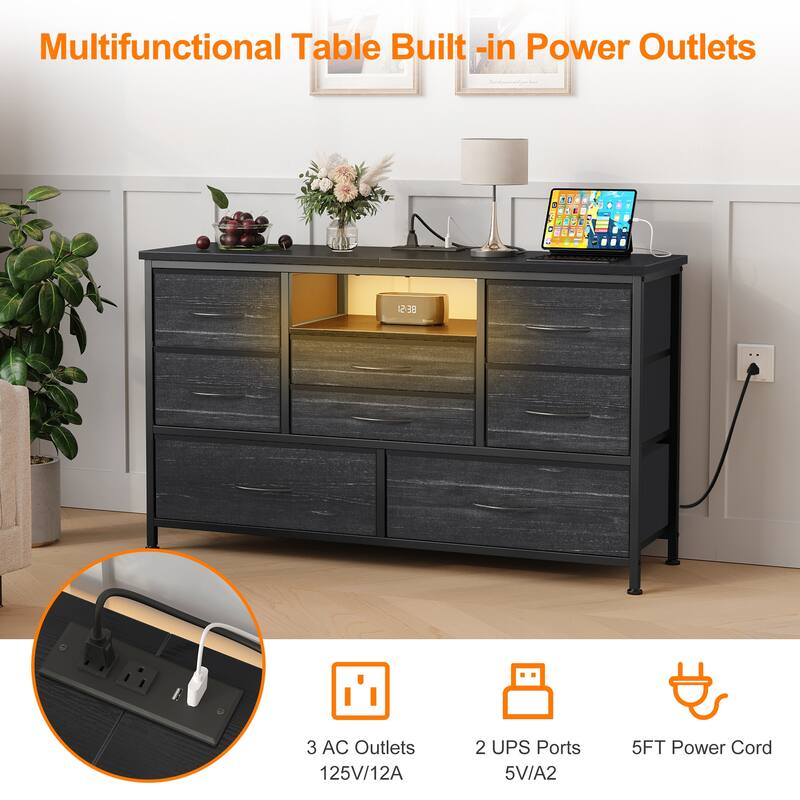 8-Drawer Storage Cabinet TV Cabinet，Spacious Storage Cabinet with Electrical Outlets