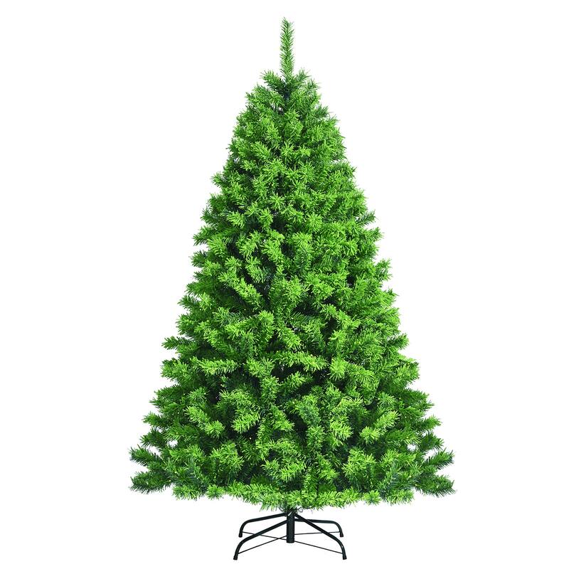 Costway 6.5ft Green Flocked Hinged Artificial Christmas Tree w/ Metal - 6.5 Foot - Green