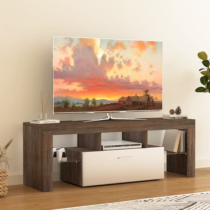 Modern LED TV Stand for 55inch TV, Entertainment Center with Cabinet - 51"L x 14"W x 18"H