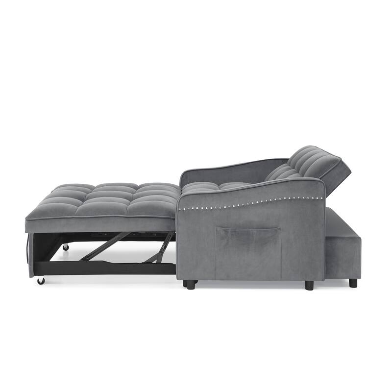 Velvet Sofa Bed with Pull-Out Sleeper and USB Charging Ports for Living Room or Guest Room